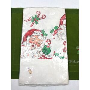 Vintage Christmas Crepe Paper Table Cover 70s/80s Santa Claus NOS Retro Holiday